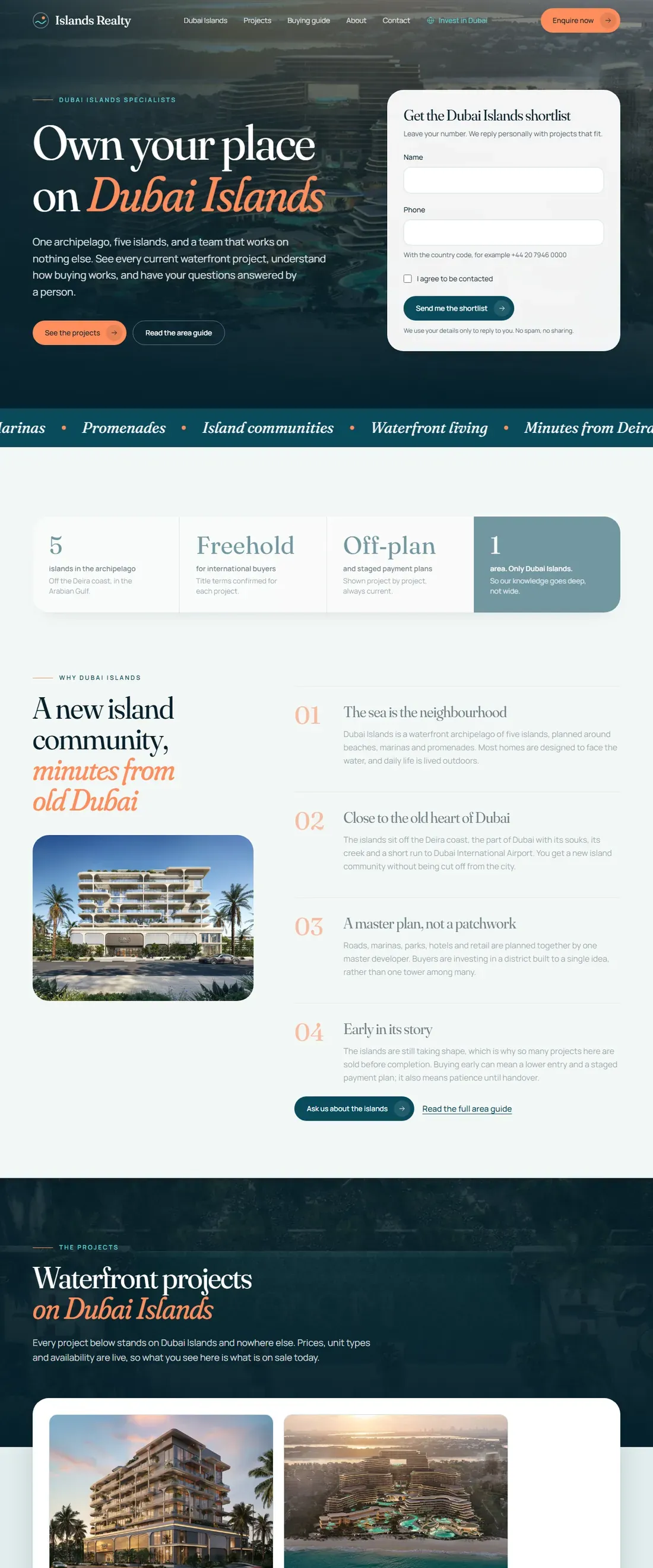 The home page of a sample site the AI built: Islands Realty, Dubai Islands specialists