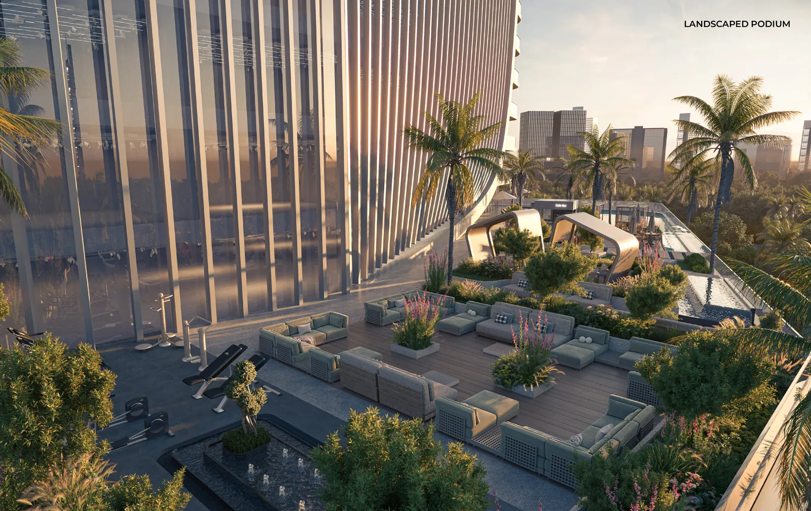SAMANA Business Hub — the landscaped podium