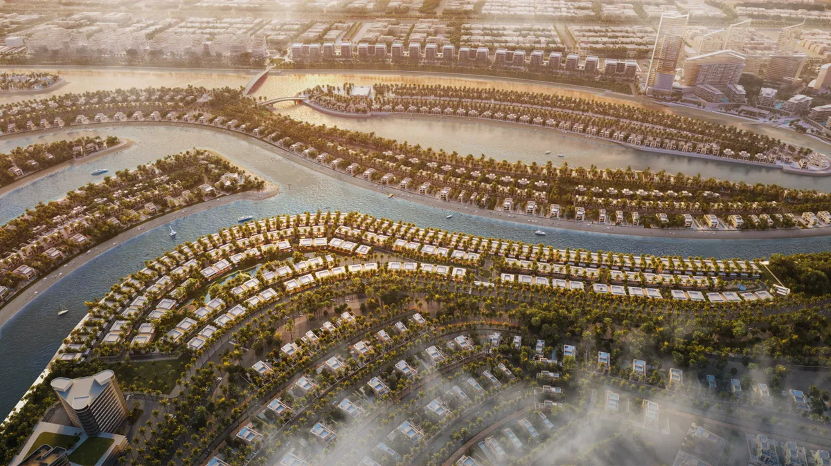 The townhouse rows of The View Island from above