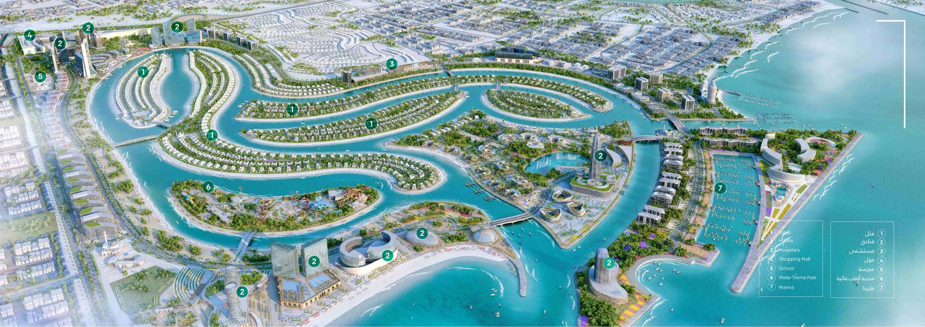 Ajmal Makan City masterplan — eight islands, channels, beaches and a marina