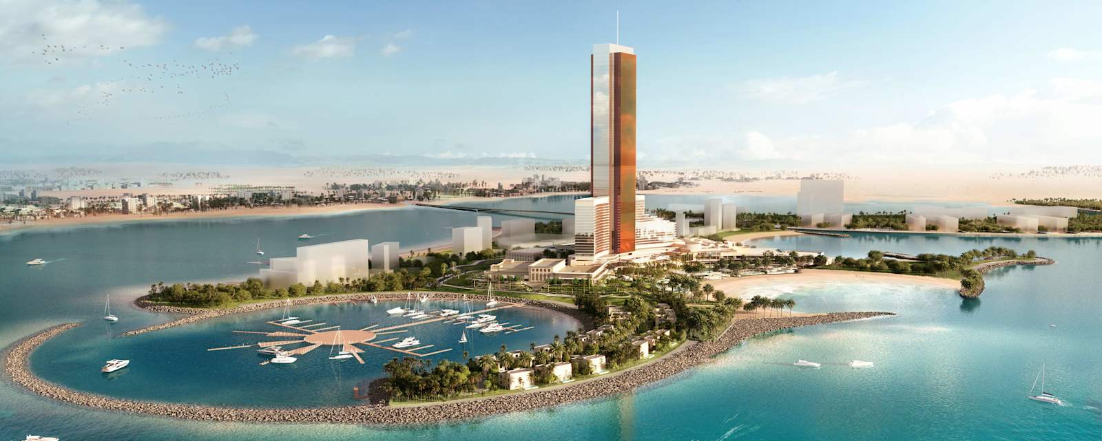 Wynn Al Marjan Island — aerial view of the resort and marina