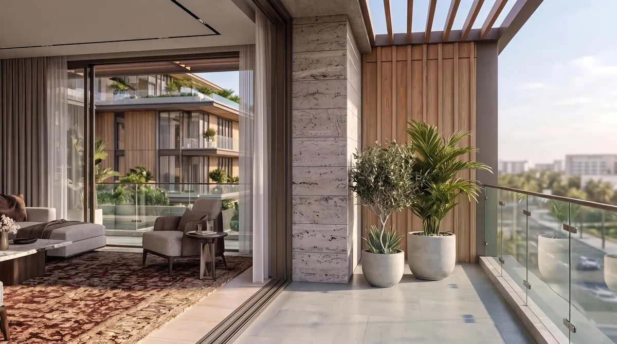 Balkon eines Apartments in den Padel Living Residences, Dschidda